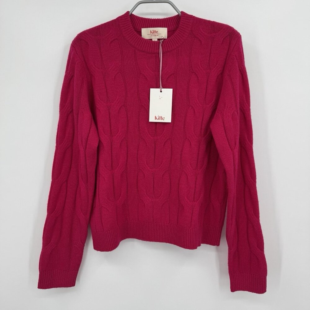 Kilte Collection Colette Cable Knit Crew Neck Sweater in Fuchsia size 1 S Small